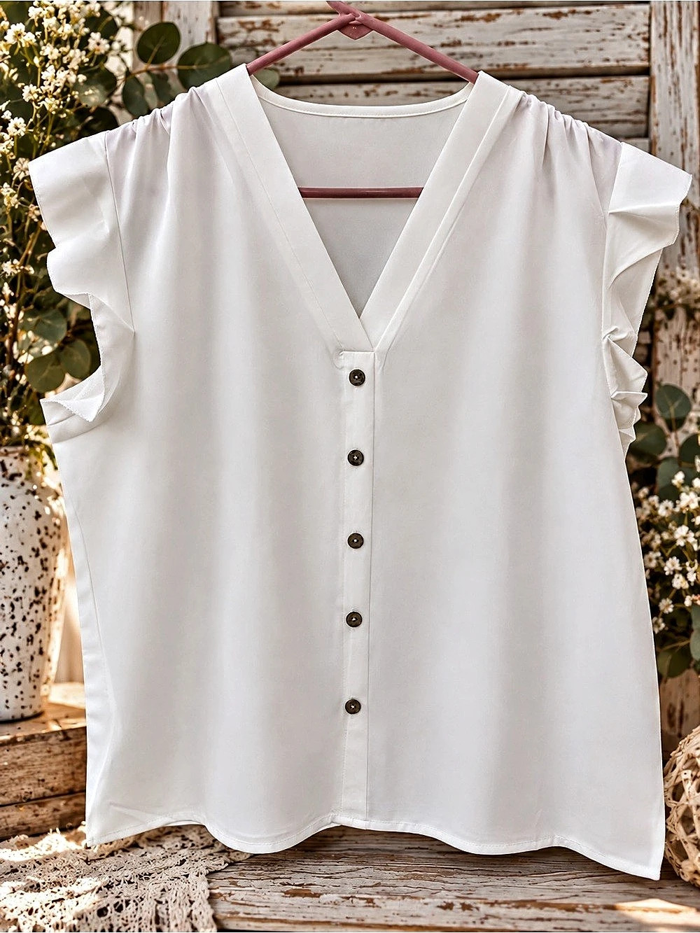 White Ruffle Sleeve Blouse NWOT XL